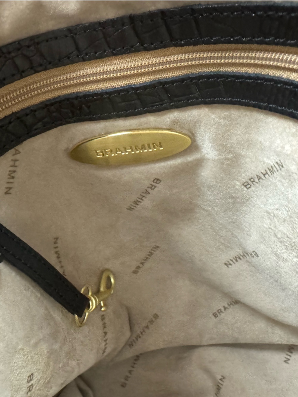 Brahmin Embossed Crocodile Shoulder Zip Top Black Bag - Picture 11 of 14